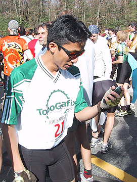 Vil sets up his GPS at the start line