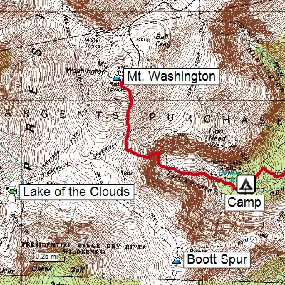 ExpertGPS Map Software showing GPS track and waypoints over USGS topo map of Mt. Washington, NH